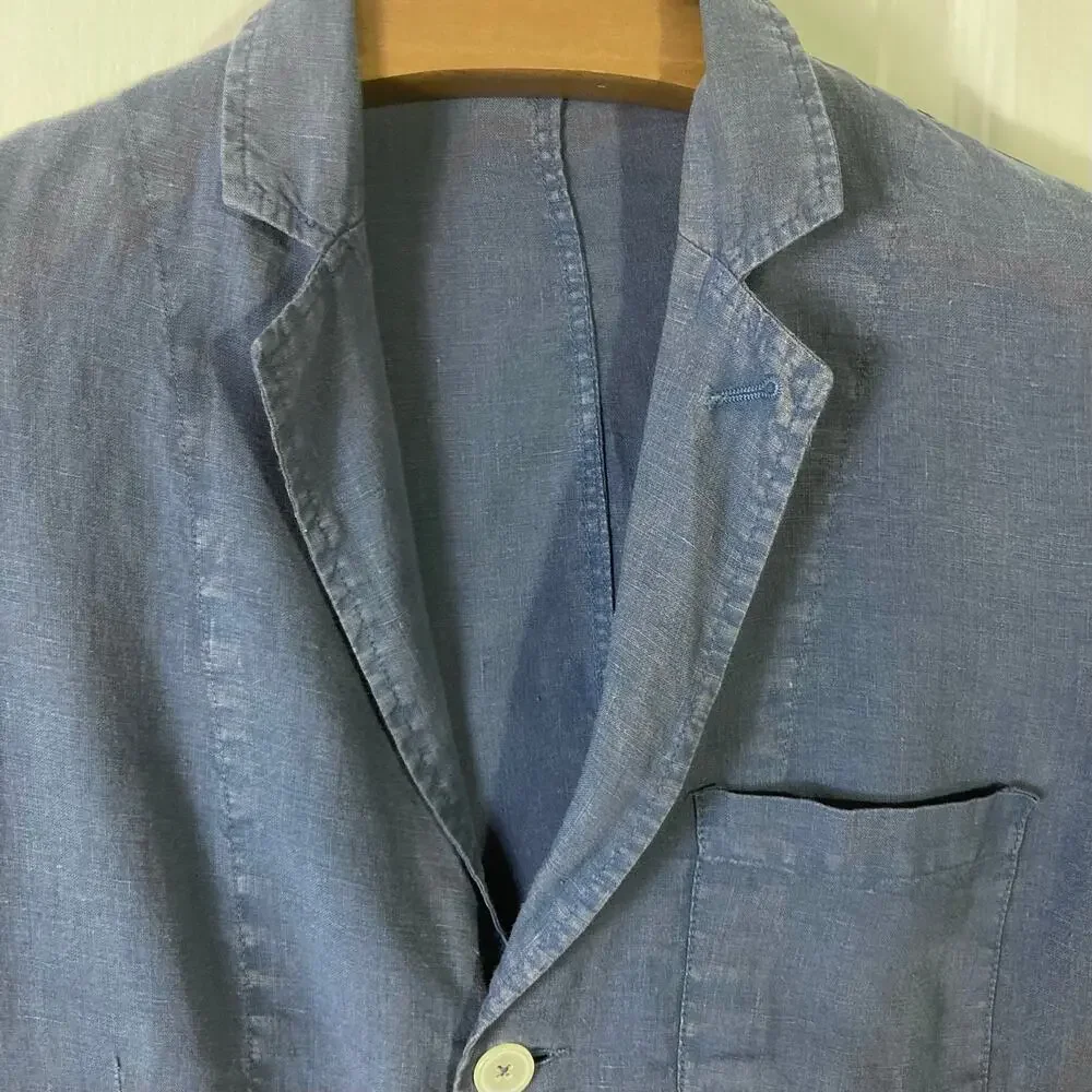 BOGGI MILANO Blazer Mens XXL Linen Navy Pearl Buttons 3 Pocket Single Breasted